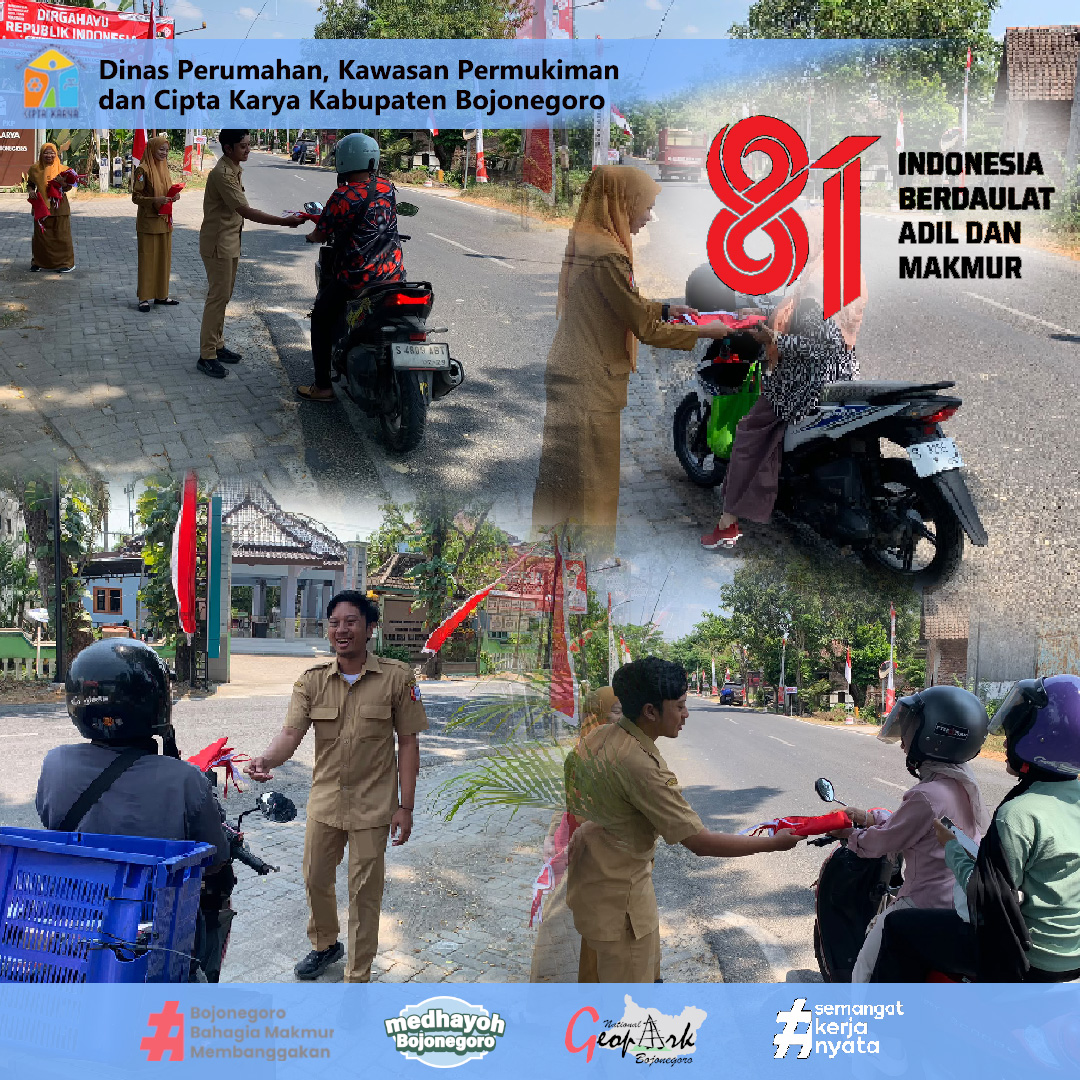 Sambut HUT ke-81 RI, Dinas PKP Cipta Karya Bojonegoro Bagikan Bendera Merah Putih Gratis